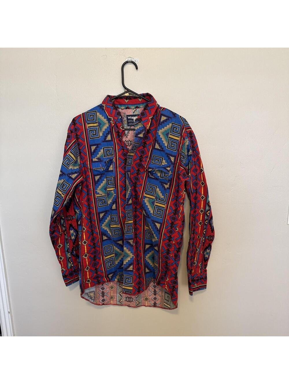 Wrangler Western Shirt Size Mens Large 16-34 X-Long Tails Cowboy Cut Aztec Print